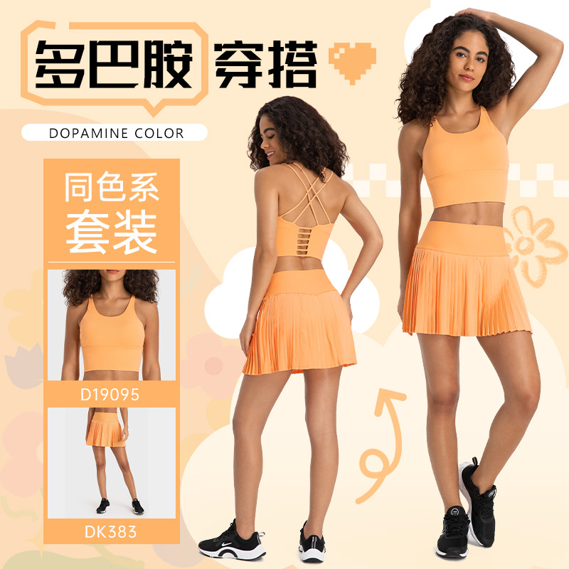 Spring and Summer Dopamine Wear Sports Pleated Tennis Skirt Sexy Halter Yoga Vest Fitness suit Women