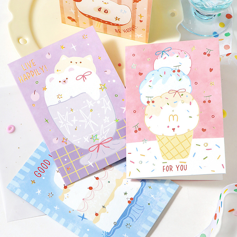Gift Card Series with Gold Foil, Original Illustrations, Handwritten Greeting Cards, Message Cards, Wall Decoration Cards