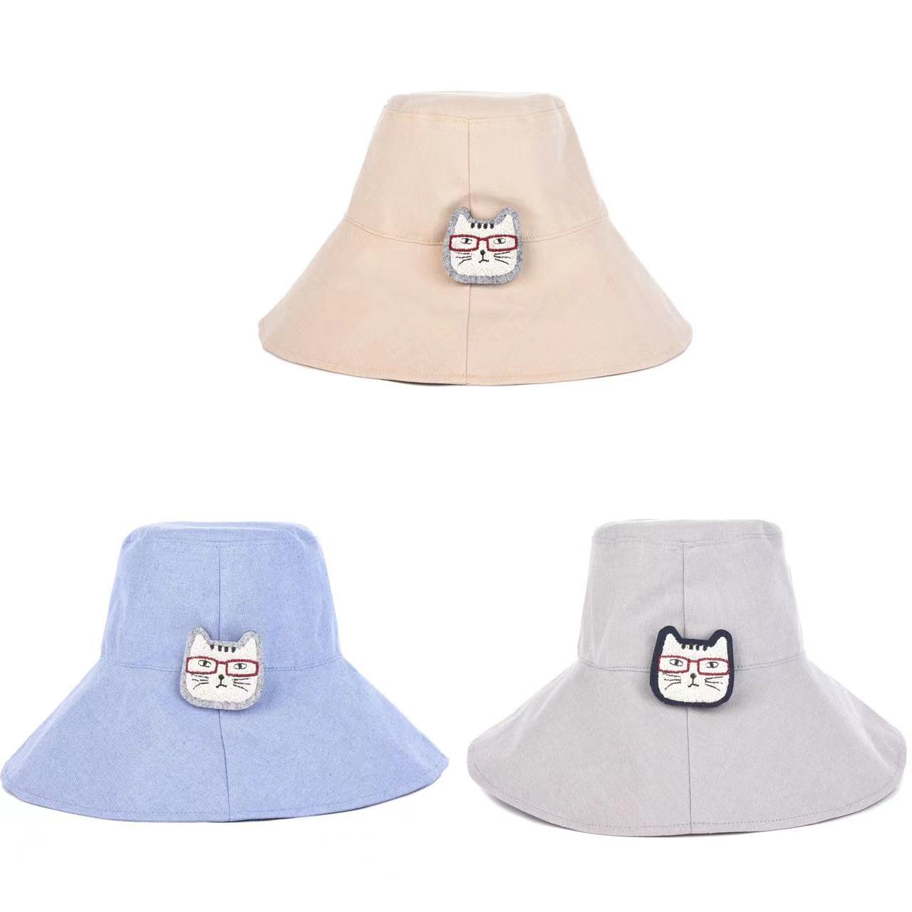 Japanese kusuguru Embroidered Cat Fabric Fisherman Hat Big Hat Rim Sunscreen Hat Basin Hat Four Seasons Japanese 930