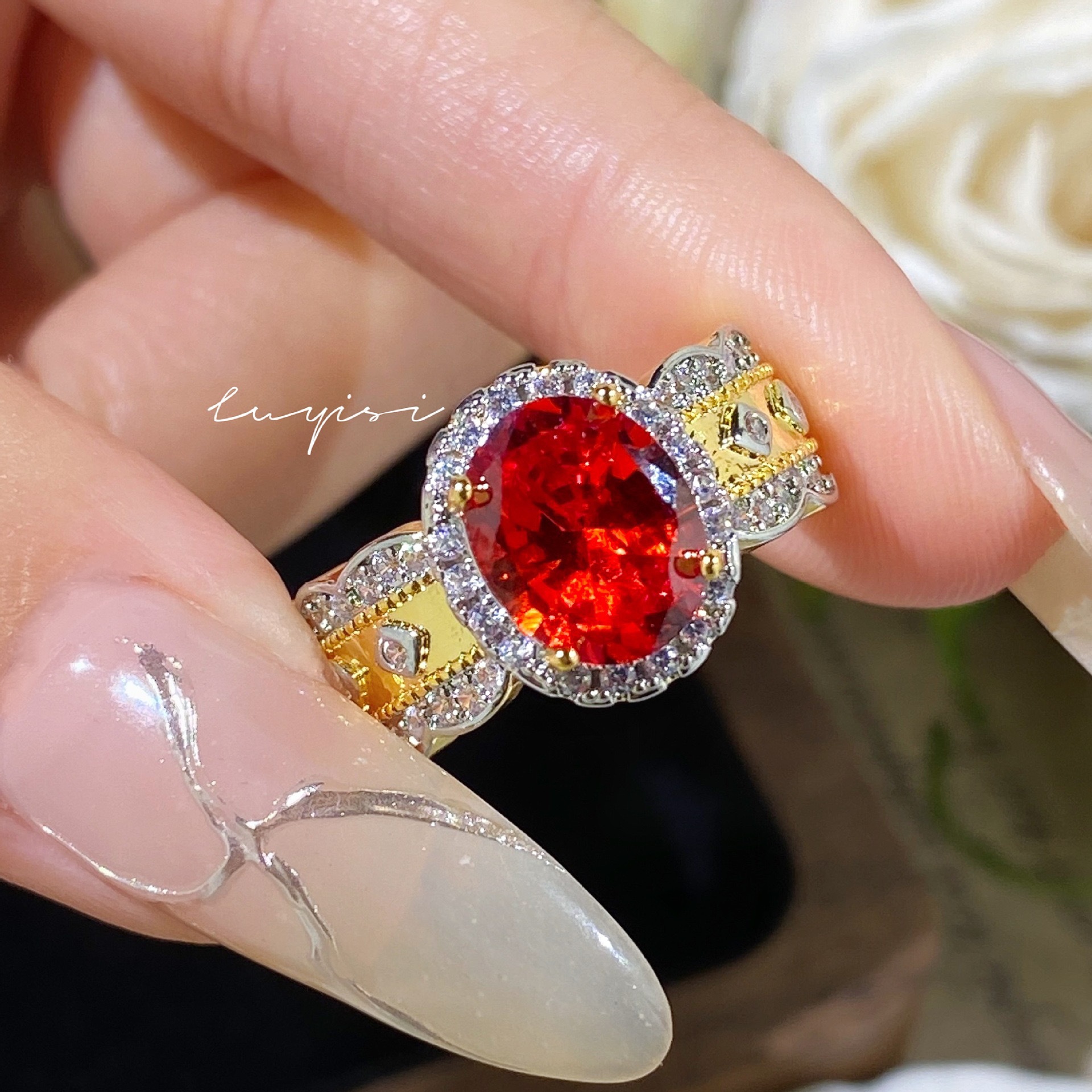 European and American Retro Sun Never Sets Fanta Diamond Ring Simple Versatile High Carbon Diamond Zircon Women's Ring Pigeon Egg Diamond Ring Wedding Ring