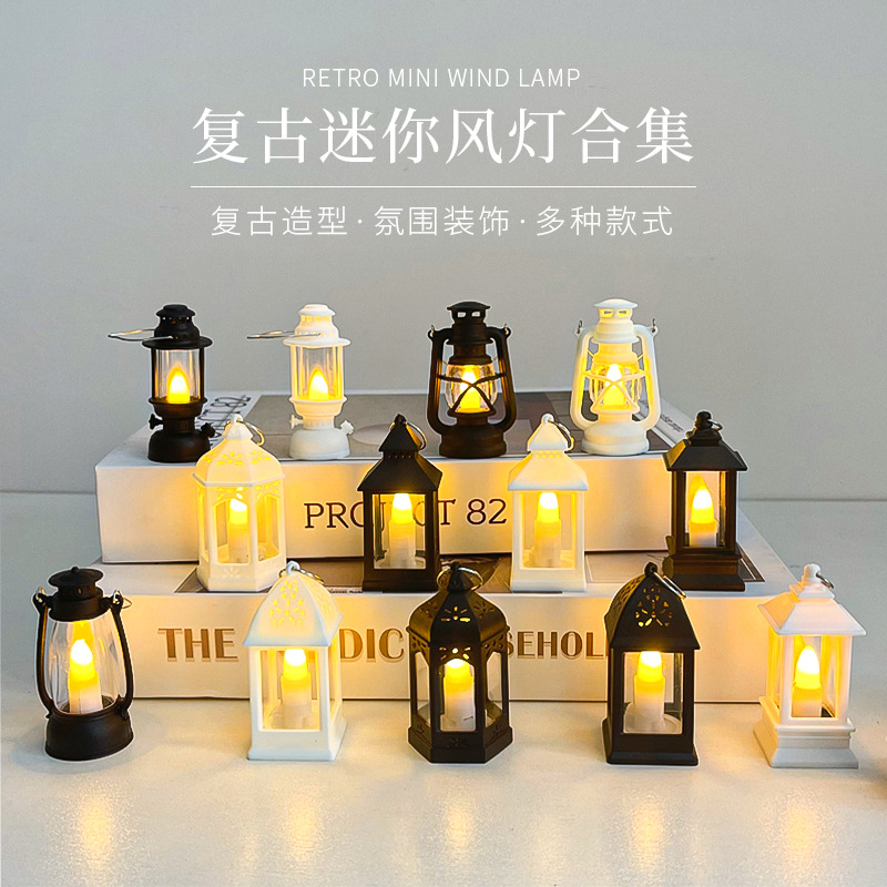 Mini Retro Simulation Night Light Led Electronic Candle Light Portable Wind Lamp Decorative Atmosphere Pendant Desktop Ornament