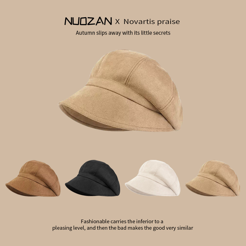 Japanese Style Short-brimmed Fisherman Hat Autumn and Winter Artistic Retro Basin Hat French Elegant Bailey Octagonal Hat Suede Stack Hat