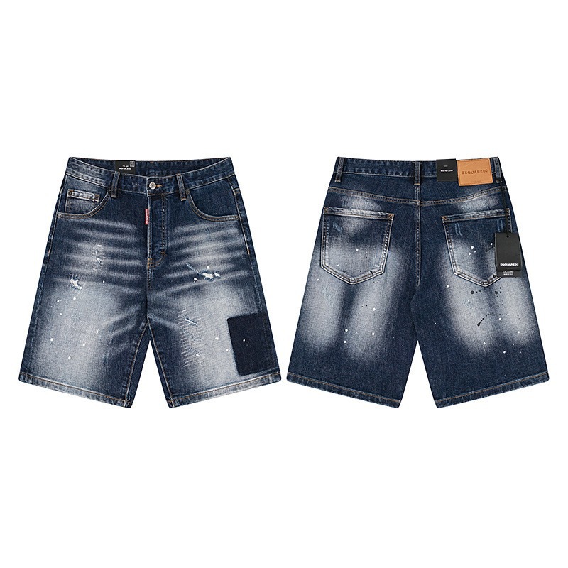 Cross-Border Foreign Trade Dsquared2 Denim Shorts Trendy Brand European and American Style Washed Vintage Patchwork Trendy Men's Versatile