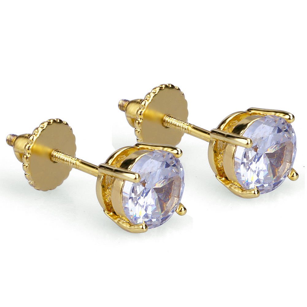 ebay Hot Selling Factory Straight Round Earrings Hiphop Hip Hip Gold Plated Micro Zircon 6mm Universal Earrings