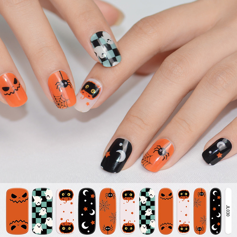 Halloween Nail Art Checkerboard Pattern New Gel Nail Stickers Ghost Cute Nail Stickers One Piece Dropshipping Nail Polish Stickers