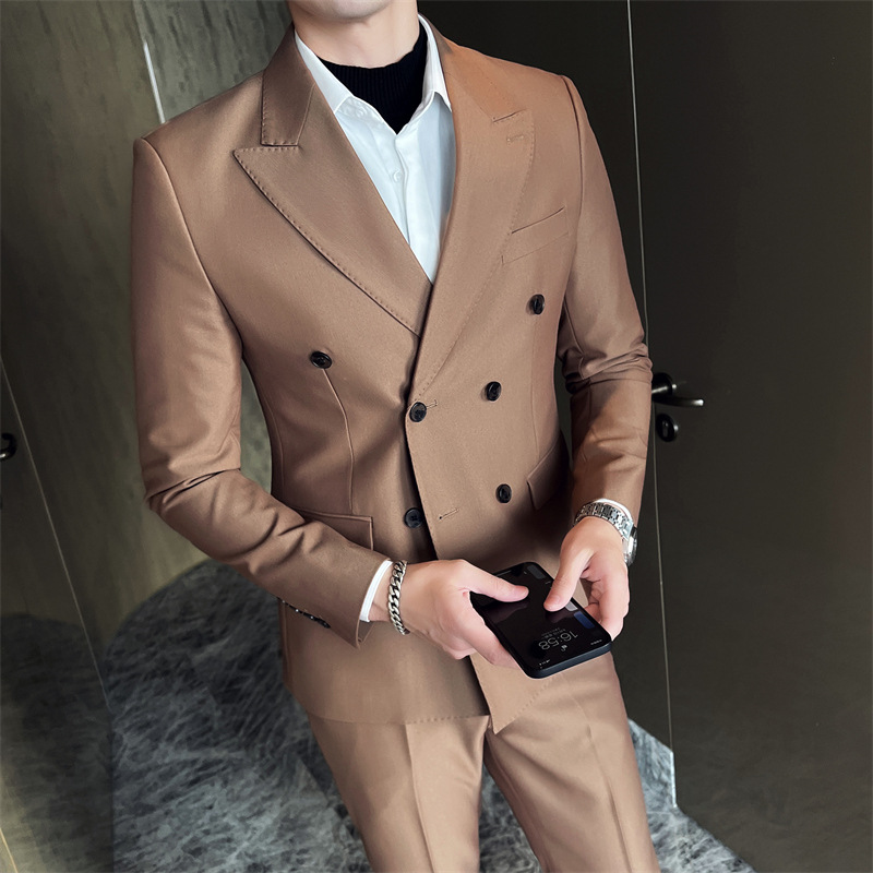 Two-Piece Suit Set Men's Performance Dress Host MC Stage Studio Wedding Double-Breasted Men's Suit