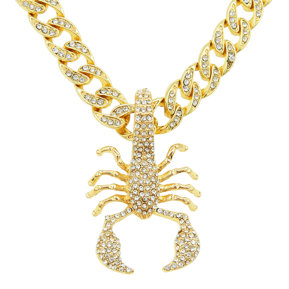 European and American Hip-Hop Three-Dimensional Diamond Scorpion Pendant Necklace Trendy Punk Locomotive Wear Cuban Chain Necklace