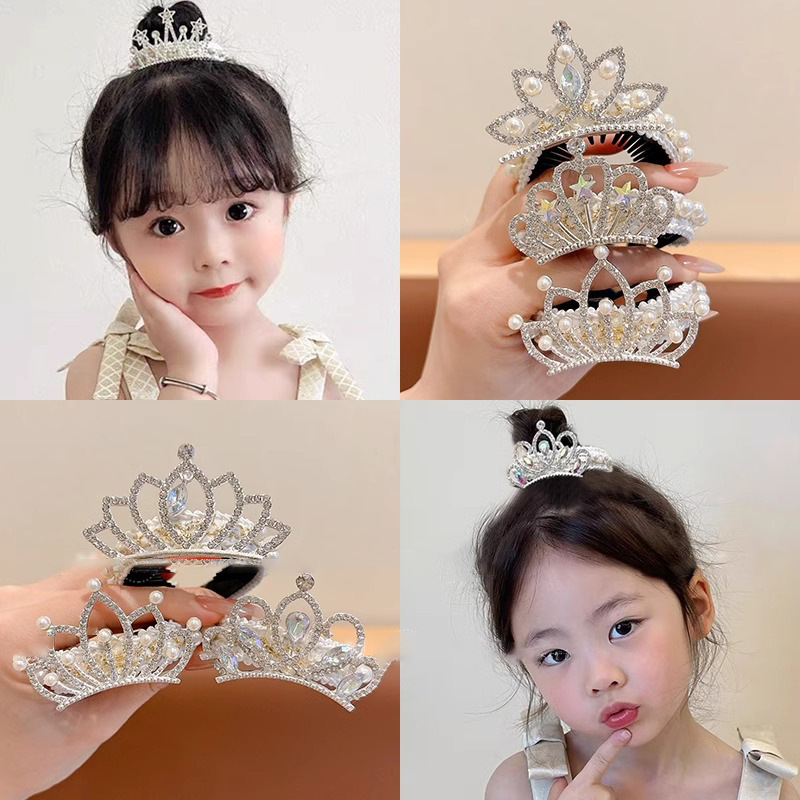 Crown Headwear Children's Little Princess Cute Girls' Hair Accessories Crystal Diamond Crown Birthday Performance Accessories Hair Band Hair Card