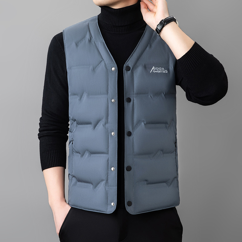 Autumn 2024 New Down Vest Men's Sleeveless Waistcoat Casual Dad's Warm Solid Color White Duck Down Vest
