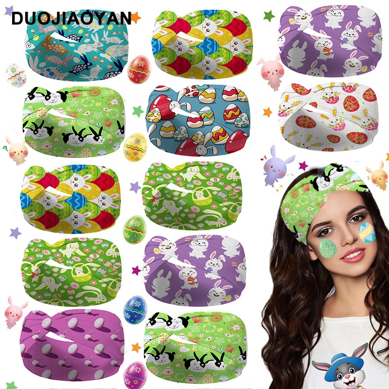 Cross-Border Fashion Easter Headband with Cute Bunny and Egg Print, Cross Headband, Party Accessory, Headscarf