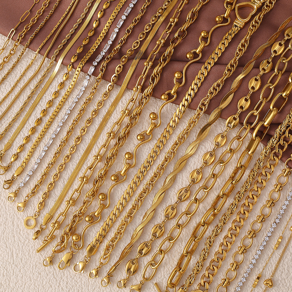 Cross-Border European and American Retro Necklace for Women, High-End, Simple Style, Various Designs, Chain Stainless Steel 18K Gold Necklace