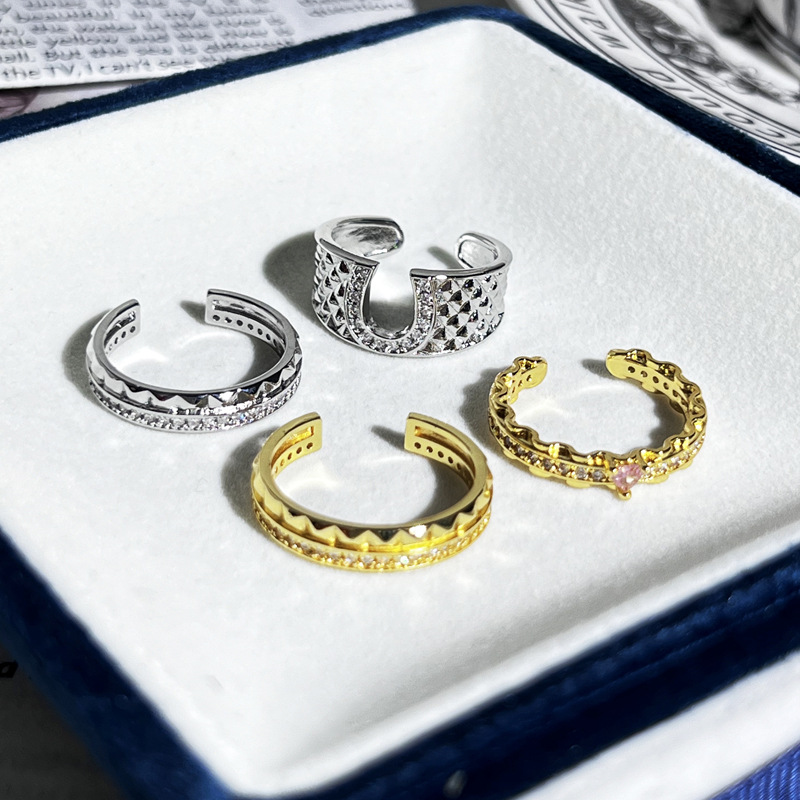 Laqian Fengling Plaid Simple Ins All-match Rai Diamond Ring Women's Niche High-end Delicate Light Luxury Open Ring