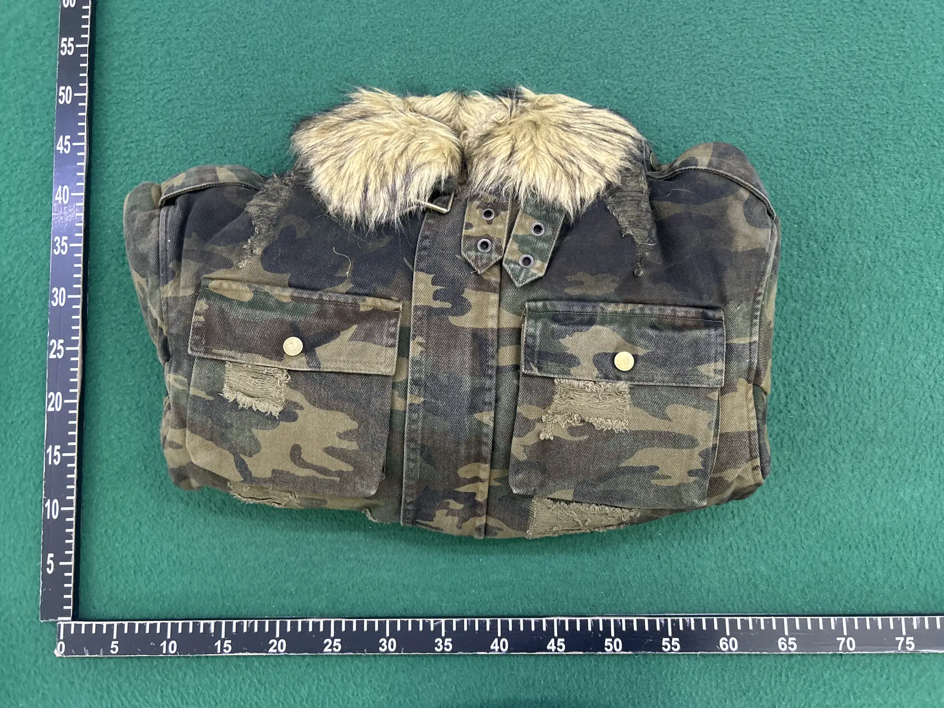 Regen Zone Detachable Fur Collar Camouflage Distressed Cotton Jacket