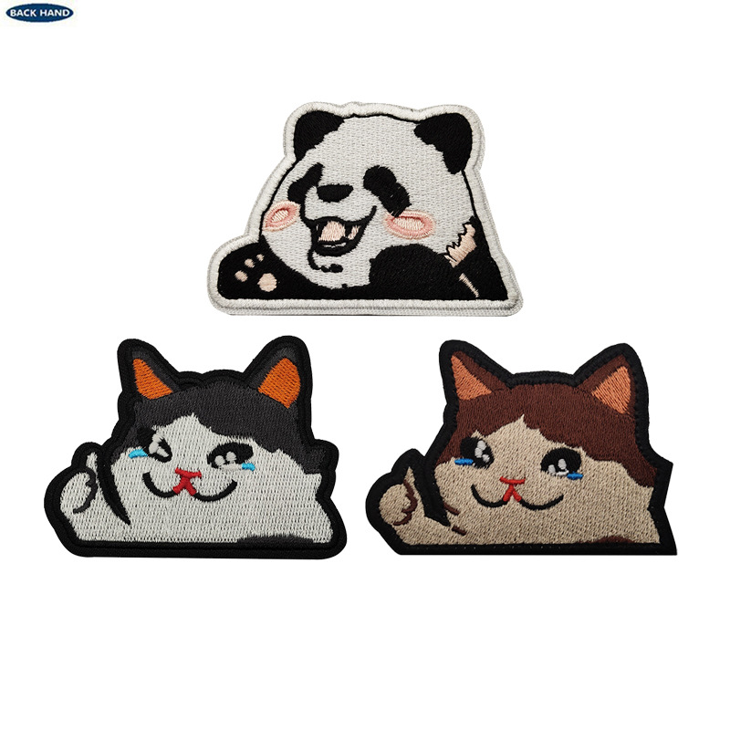 Cross-Border Computer Embroidered Patch Panda Badge Thumbs-Up Cat Animal Patch Embroidery Cloth Patch Magic Tape Backpack Patch