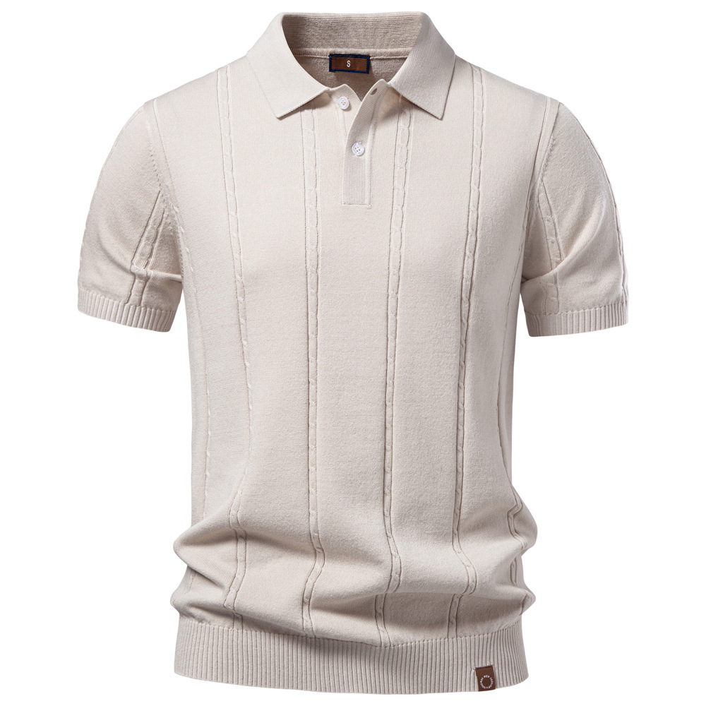 2026 Summer New Cross-Border Men's Business Casual Knit Polo Shirt Foreign Trade Twisted Ice Silk Short-Sleeve T-Shirt for Men