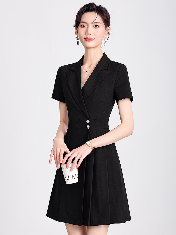 Suit Dress Women's Summer 2025 New Waist-Cinching Formal Dress High-End Professional Black Long Skirt for Small People