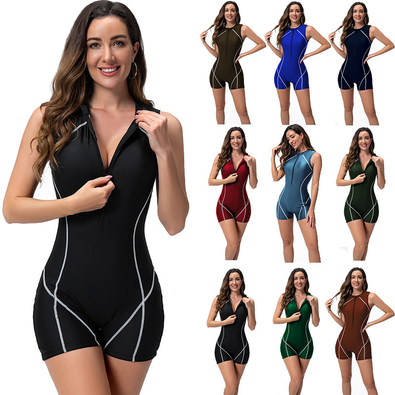 European and American one-piece swimsuit women's foreign trade vest surfing suit zipper flat angle diving suit sports swimsuit jellyfish suit new