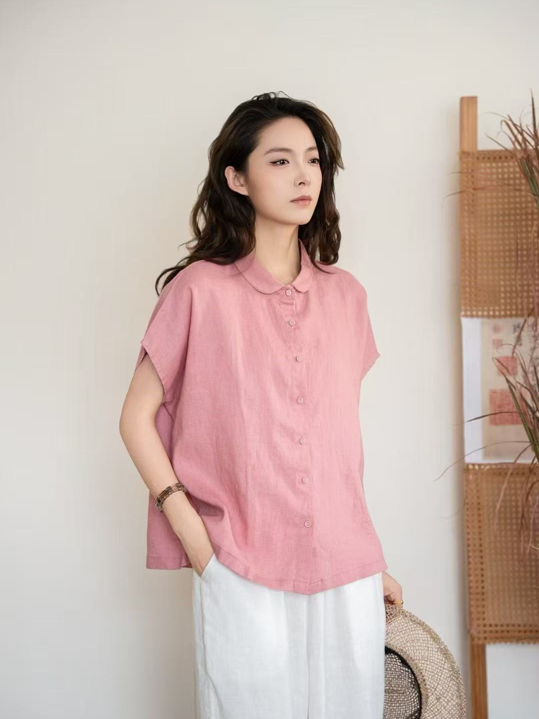 26 Summer Style Short-Sleeved Shirt for Women, Loose Casual Korean Style College Style Top, Lazy Style Short-Sleeved Shirt, New Round Neck Style