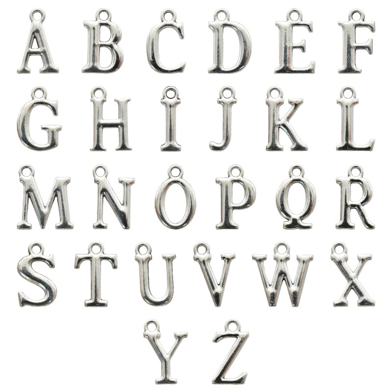 DIY Retro Alloy Jewelry Accessories 26 Uppercase Glossy English Letter Pendants Necklace Charms Cross-Border Hot Selling