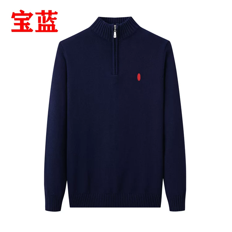 Stand up collar half zipper men's small label sweater Spring and Autumn style long sleeved pullover sanitary jacket base shirt men's top coat