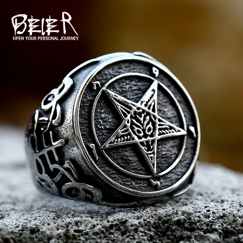 Beier Export New Devil Satan Titanium Steel Ring Jewelry Retro Stainless Steel Five-Pointed Star Men's Ring