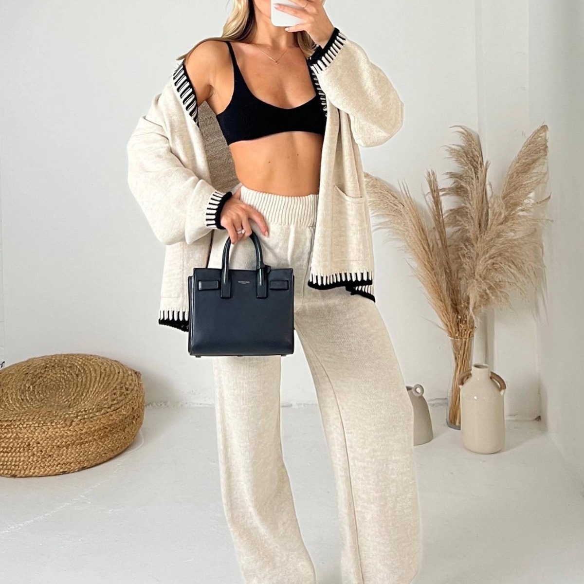 2025 European and American Clothing Independent Station Aliexpress Fashion Casual Knitted Single-Breasted Two-Piece Set for Women