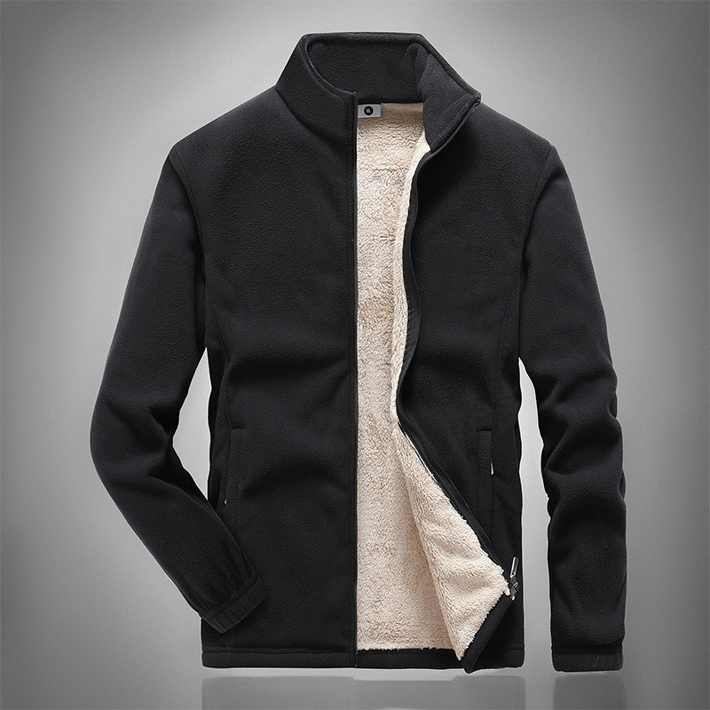 Cross-Border Autumn and Winter Warm Fleece Jacket Thickened Lamb Velvet Stand Collar Double-Sided Velvet Jacket Men's Trendy Brand Trend