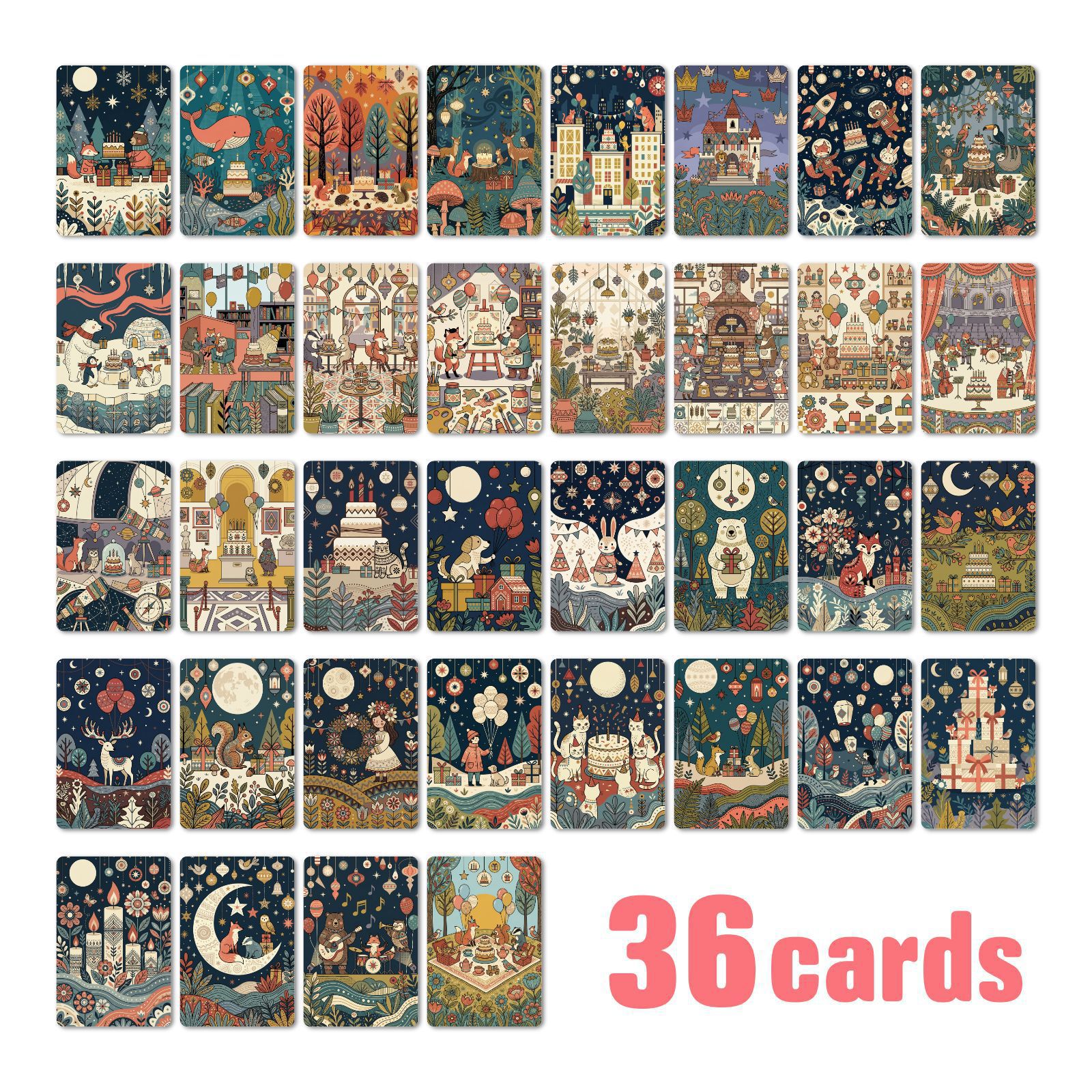 Vintage Fairy Tale Illustration Cards, 36 Pieces, Ins-Style Universal Blessing Cards, Journaling Materials, Wall Decoration Message Cards