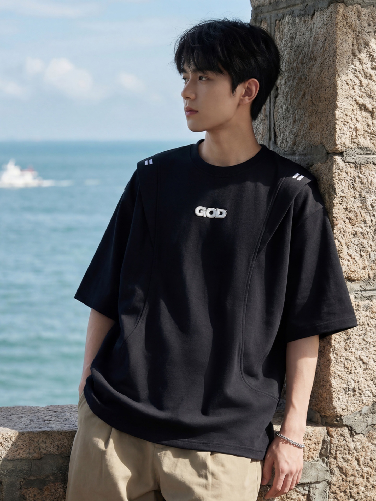 Three-Dimensional Loose-Fitting Short-Sleeve T-Shirt for Men, Summer American-Style Trendy Brand with Color-Blocking Embroidery Half-Sleeve Top