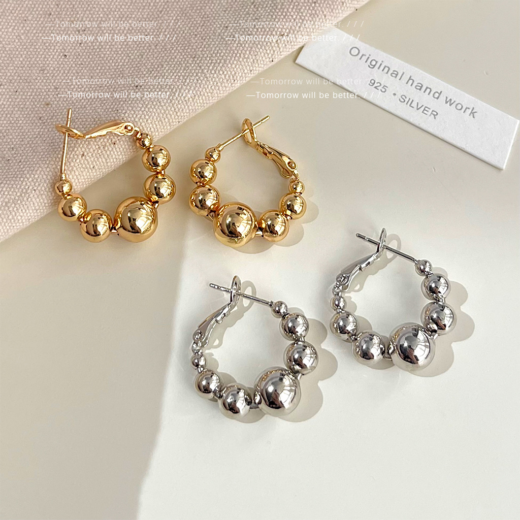 Transfer ball simple temperament ball earring earrings female niche cold style personality all-match earrings high sense