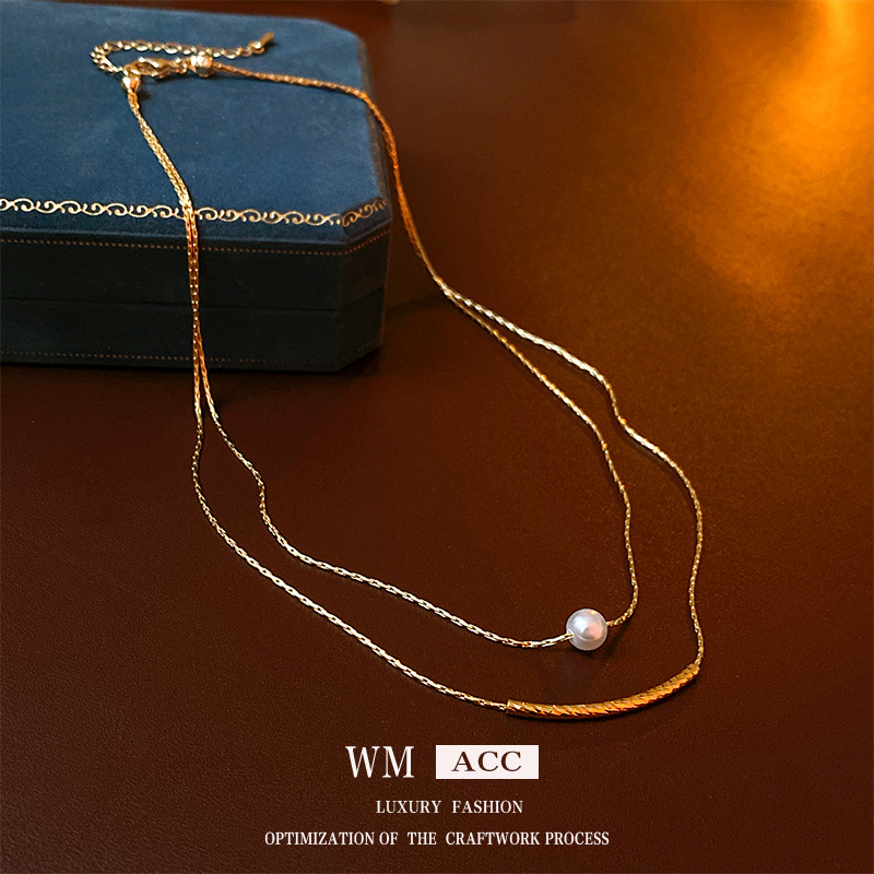 Baroque Pearl double-layer necklace all-match metal clavicle chain simple light luxury high-grade necklace for women Wholesale
