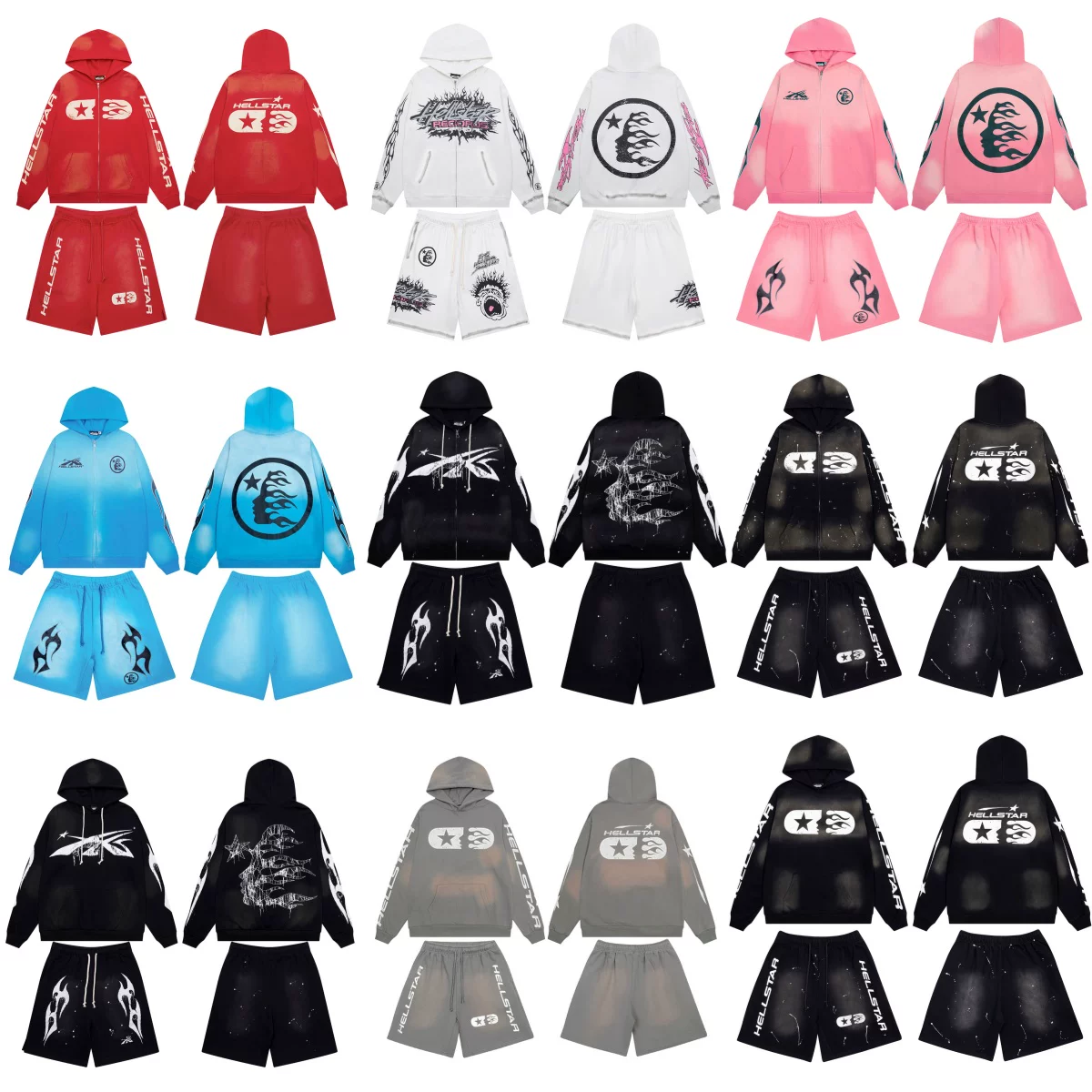 Hell's Star Beauty Trendy High Street Vintage Casual Set Zipper Hoodie Cardigan Washed Cotton Five Cent Shorts