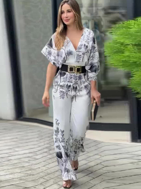 2025 spring foreign trade Amazon Europe and the United States new sexy fashion temperament waist straight positioning printed jumpsuit