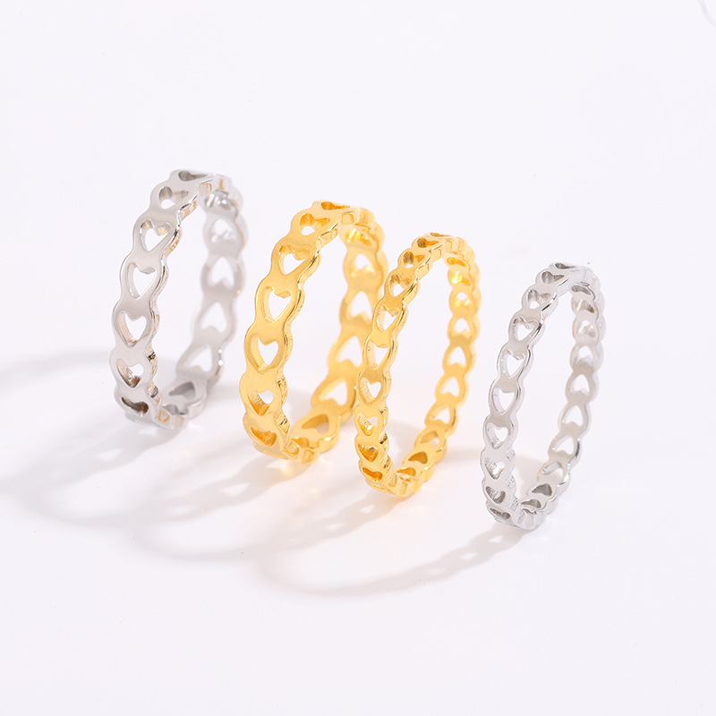 New cut hollow-out small fresh heart-shaped titanium steel ring very thin female index finger tail ring stainless steel love ring