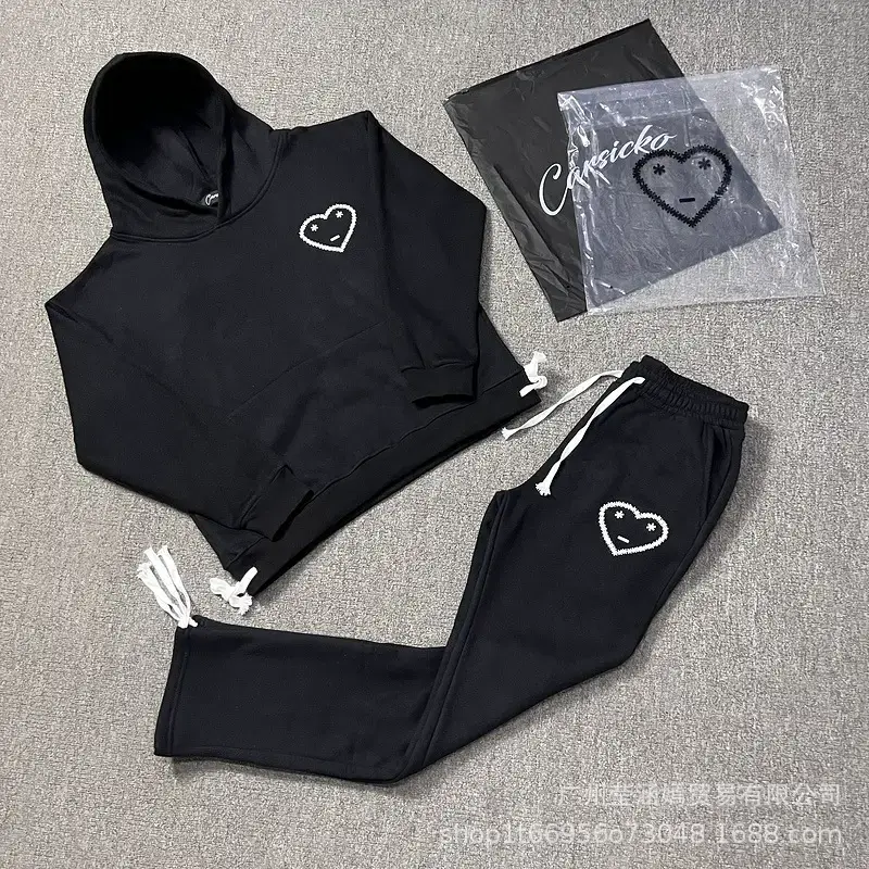 Cross-border Foreign Trade Carsicko Love Printing fleece-lined Hooded Sweat Sports Sweat Pants Loose Casual Pants suit