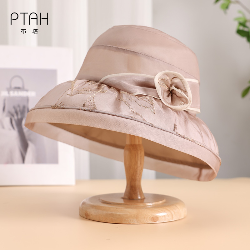 Butasang Silk Wide-Brimmed Women's Summer Sun Hat with Uv Protection and Elegant Style, Real Silk Hat Pt0811