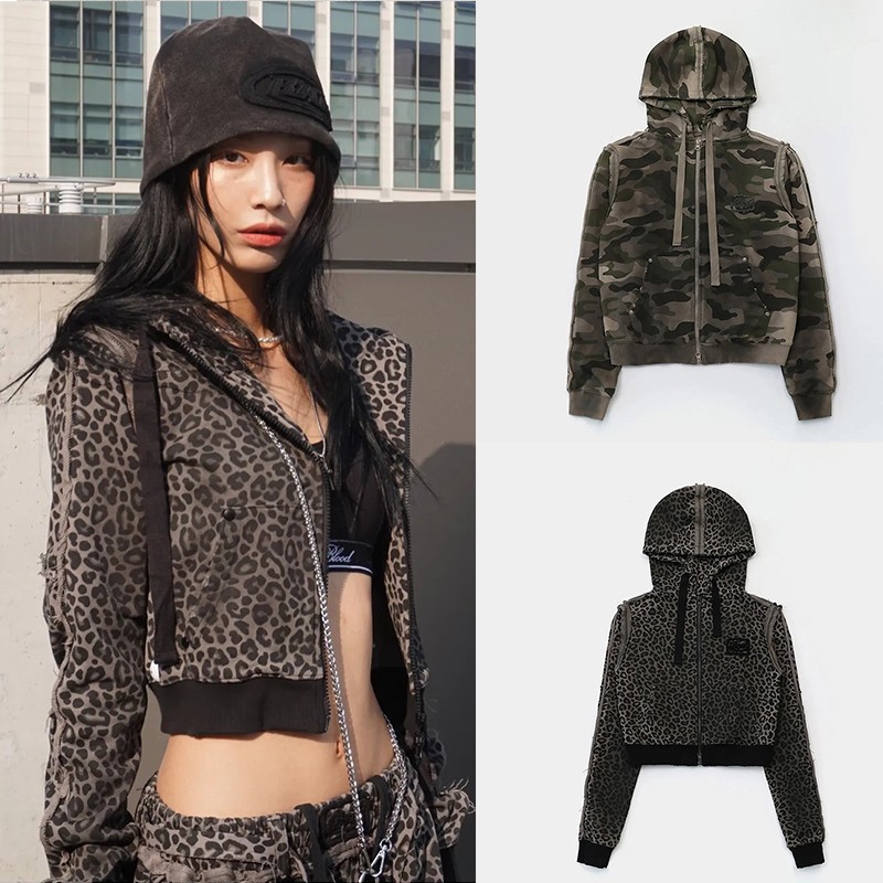 Korean Badblood Bcac Series American Retro Old Sexy Leopard Print Sweatshirt Women's Niche Sports and Leisure