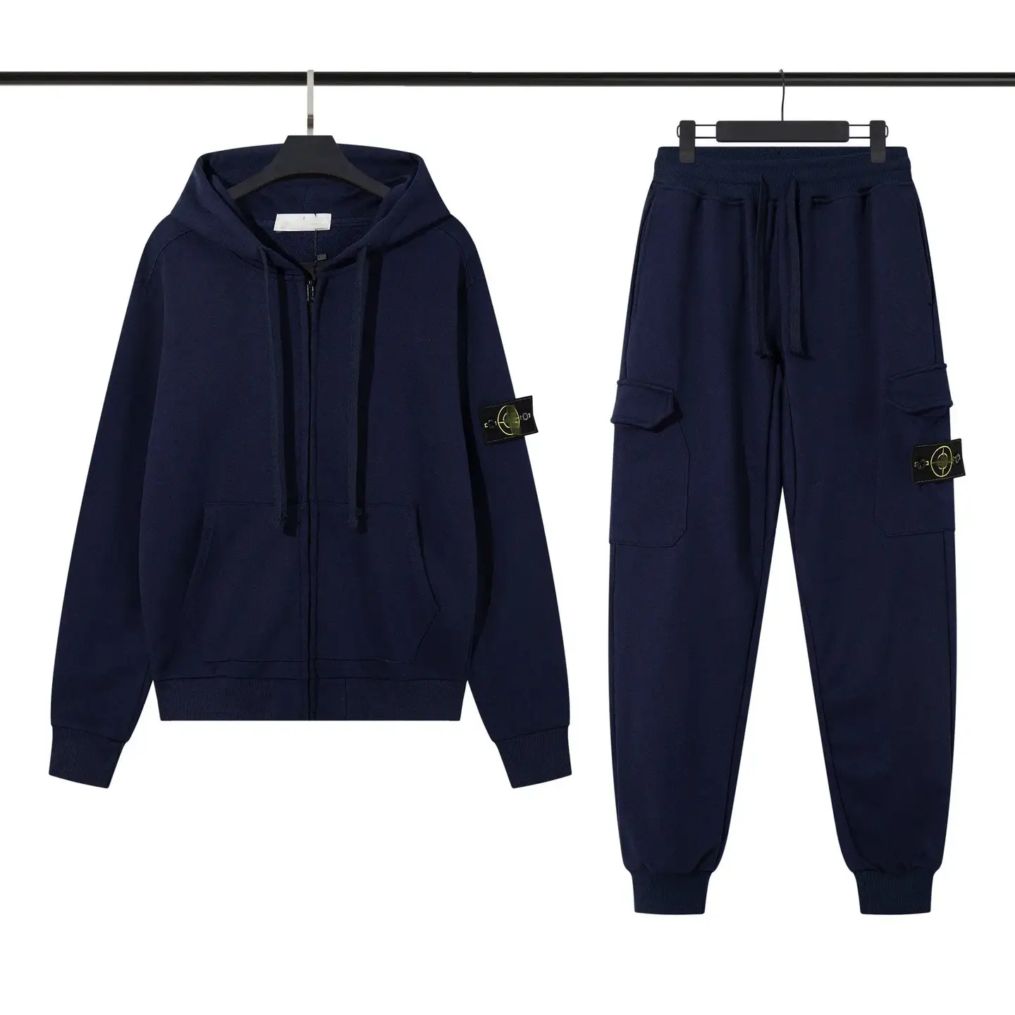 Cross-Border 25 Winter New Trendy Brand Stone Compass Badge Functional Pants Zipper Hoodie Set Unisex Sweatshirt
