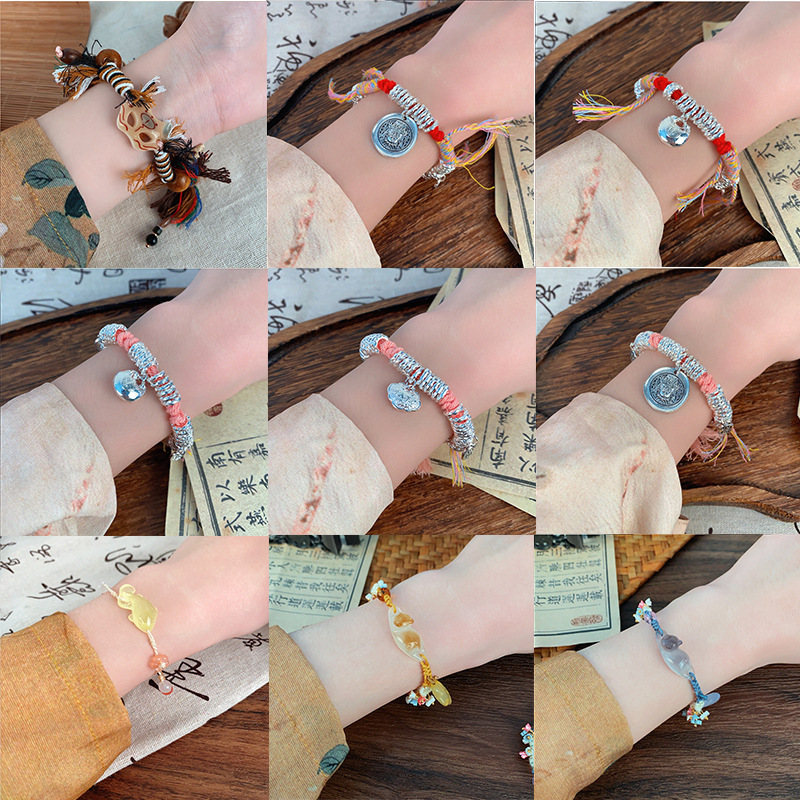 New Chinese Style Woven Rope Hand Rope Fu Brand Pendant National Fashion High-end Design Bracelet Hanfu Cheongsam All-match Handpiece