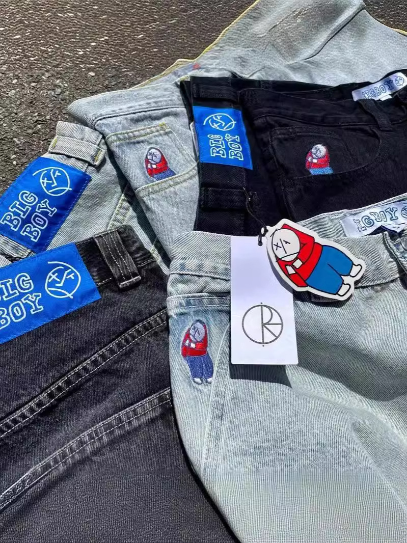 Cross Border E-Commerce Big Boy Jeans New Harajuku Hip Hop Cartoon Pattern Embroidered Loose Jeans Men Street