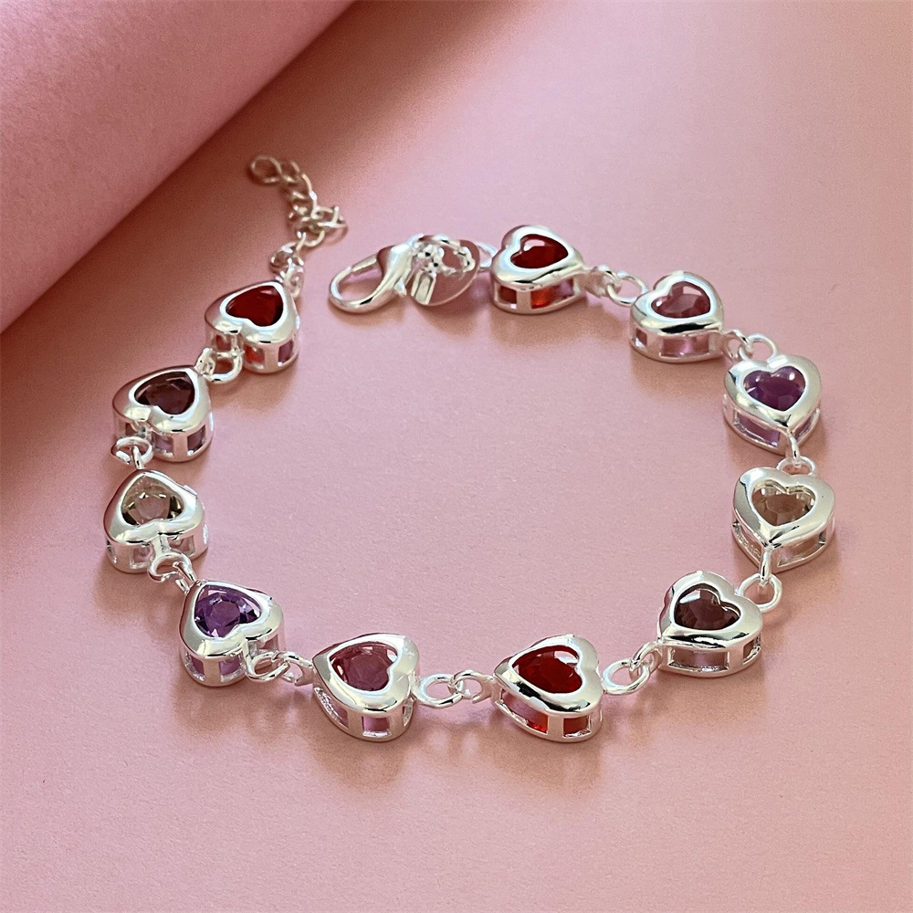 Foreign trade jewelry silver plated color heart bracelet trembles little red book popular bracelet in stock wholesale