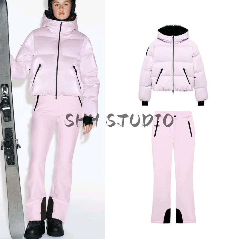 Long-Sleeved Stand-Up Collar Hooded Warm Ski Cotton Jacket 8073038 Windproof and Waterproof Bell-Bottom Pants 8073036