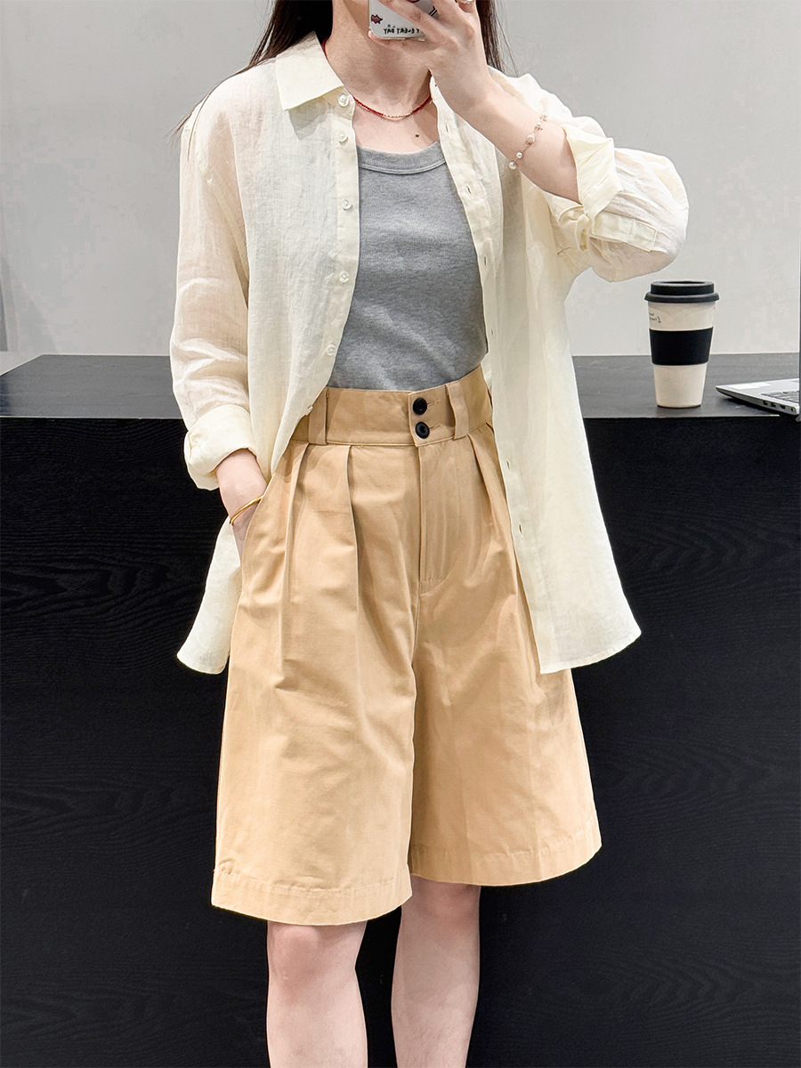 Plus Summer Suit Quarter Pants Easiest for Match High Waist Straight-Leg Medium Pants Slim Bermuda Suit Pants