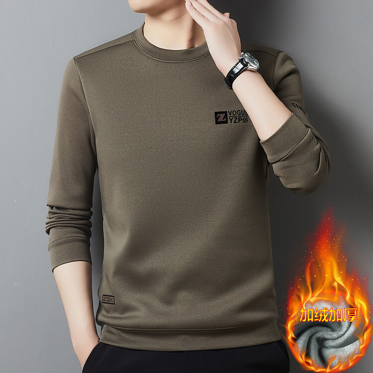 New Autumn and Winter Style Men's Fleece-Lined Round-Neck Sweatshirt, Simple and Stylish Pullover with Long Sleeves and Print