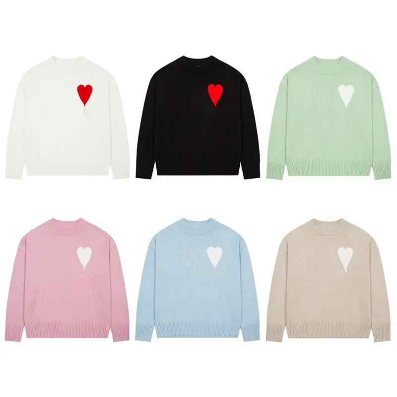 Spring and Autumn new ami cuninkon men and women with the same sweater jacquard heart embroidery round neck casual pullover knitting