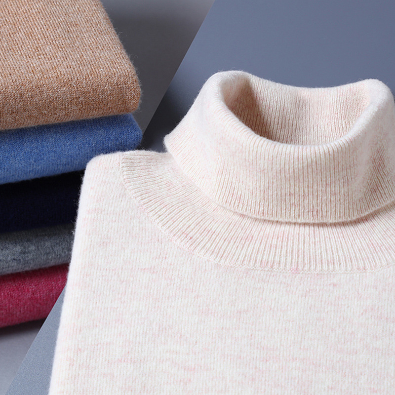 Men's Autumn and Winter Turtleneck Knitted Sweater Solid Color Pullover Large Size Loose Base Shirt Autumn and Winter Long Sleeve Simple Interior