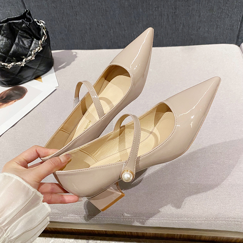 Special Offer 33108-1A Huiliya Pointed Toe Shallow Strap Mary Jane Shoes, Fashionable and Versatile Dress Shoes