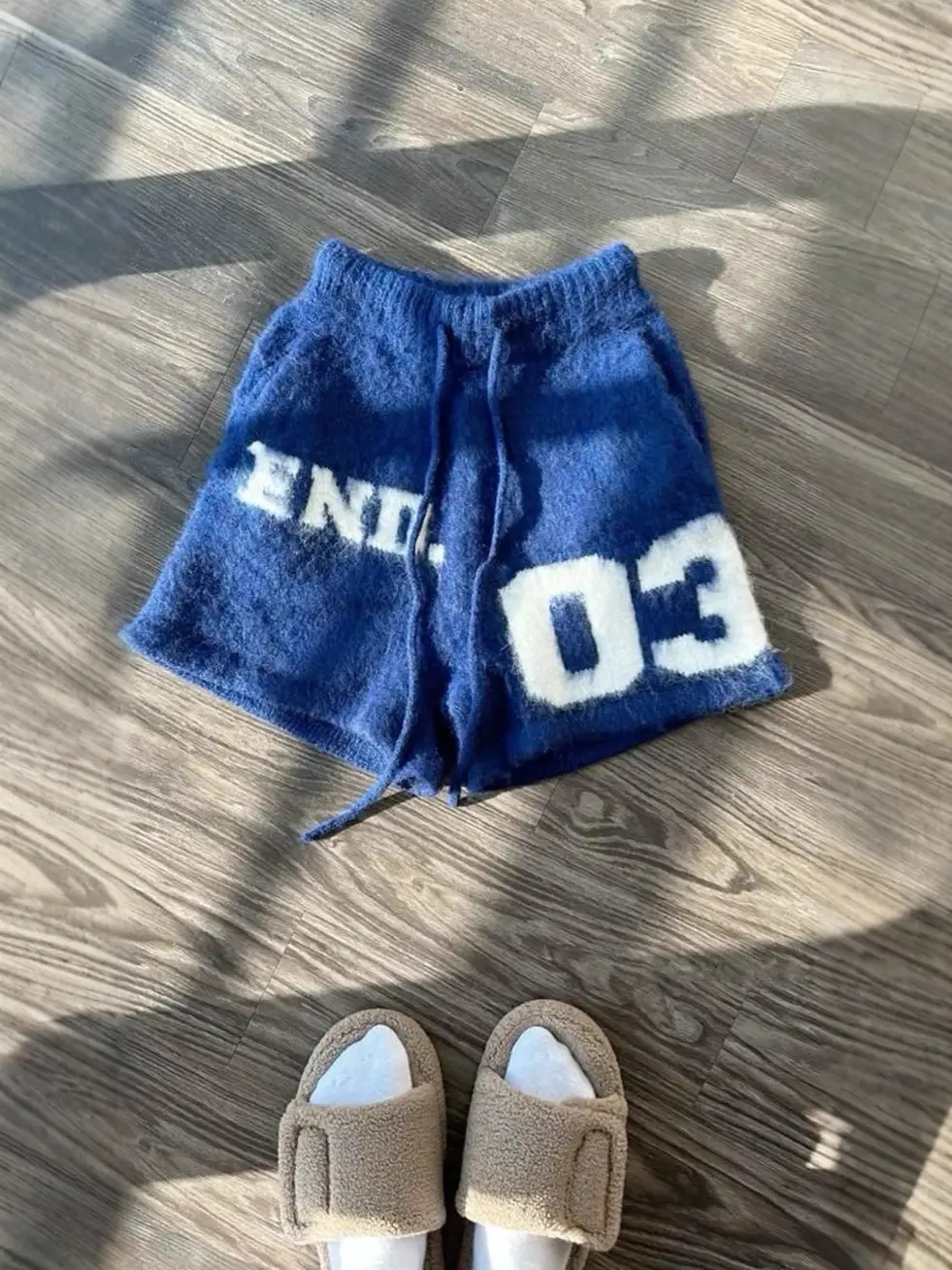 European and American Jacquard Plush Knitted Casual Loose Trendy Personality High Street Unisex Harajuku Hip-Hop Style Shorts