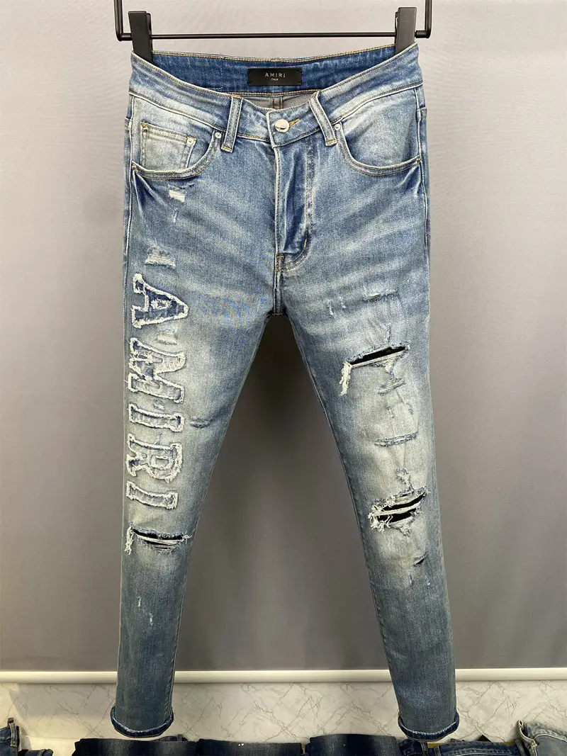 R16 fashion AM Aimi fashion brand jeans European and American cross-border Men's straight Denim trousers European station slim fit Denim