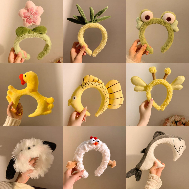 Cute Cartoon Plush Headband with Funny Animal Shapes, Hair Accessory for Washing Face, Amusement Park Influencer Photo Prop Headband